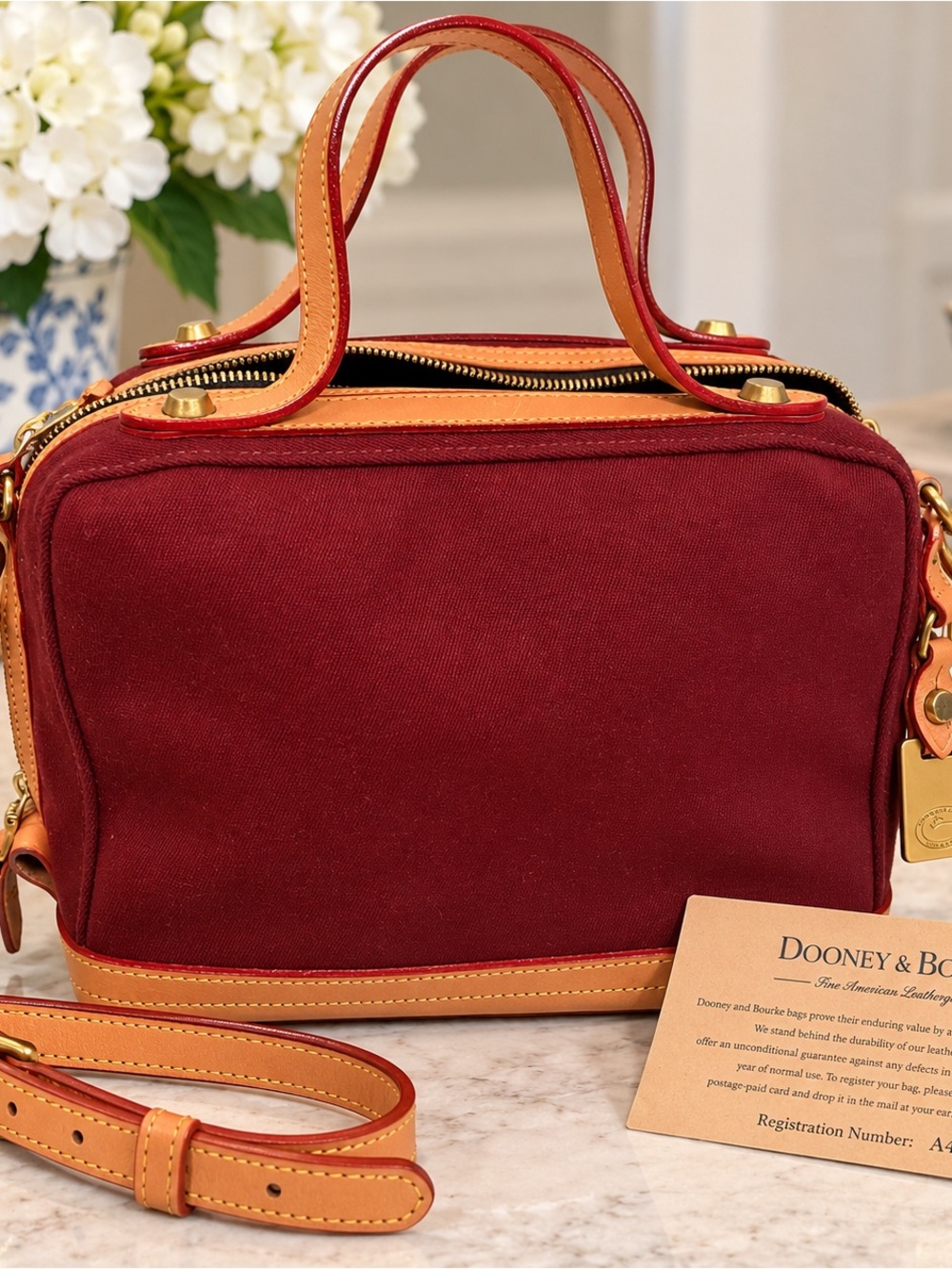 Vintage Dooney & Bourke Burgundy Leather/Canvas Cross Body/Shoulder Bag